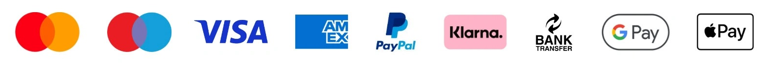 Akzeptierte Zahlungsmethoden: Mastercard, CB, Apple Pay, iDEAL, SEPA, Visa, PayPal, American Express, Klarna, Bancontact